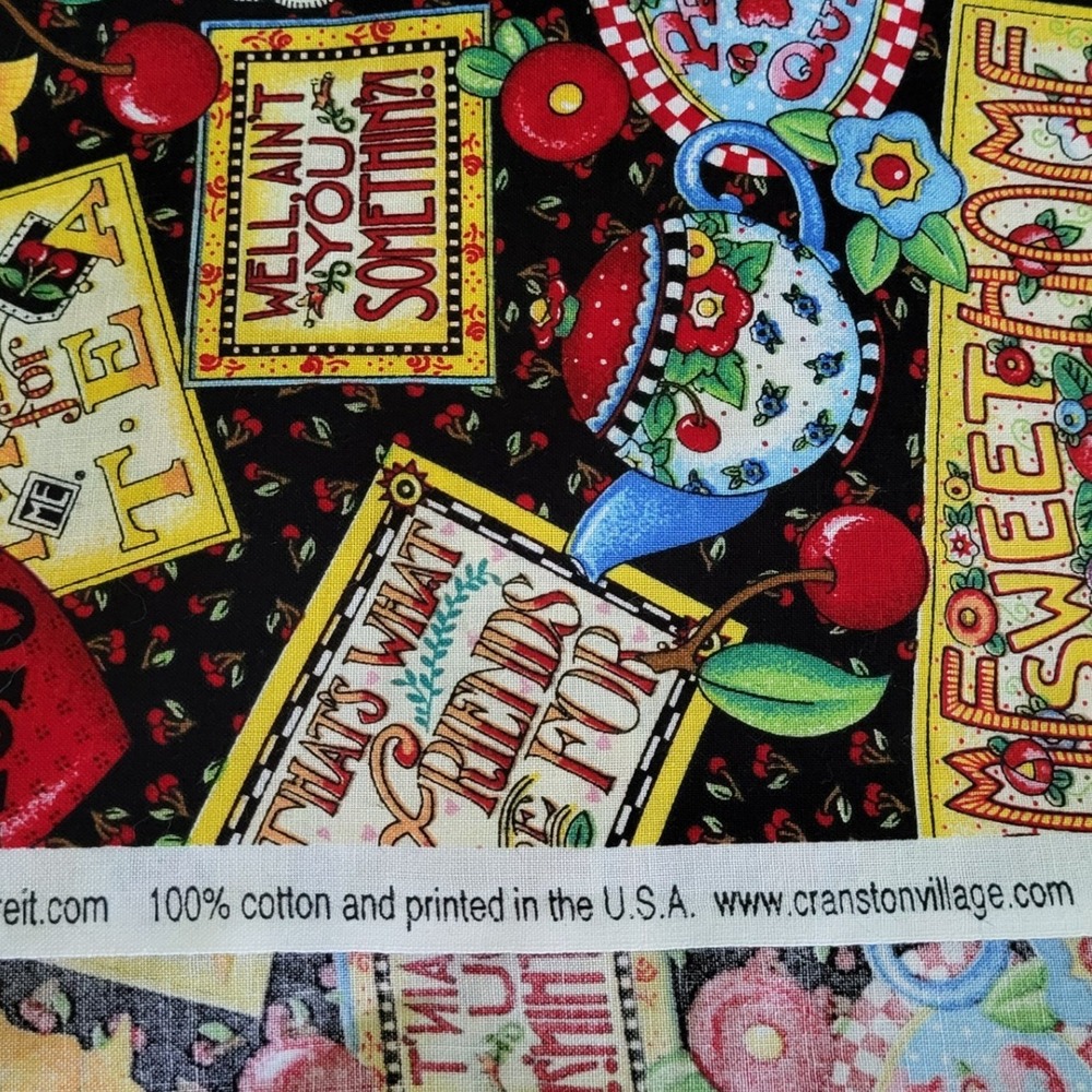 Vintage 2 Yds New Mary Engelbreit Fabric Smarty Slogans Cherry Heart Dog 2002 - Picture 2 of 4